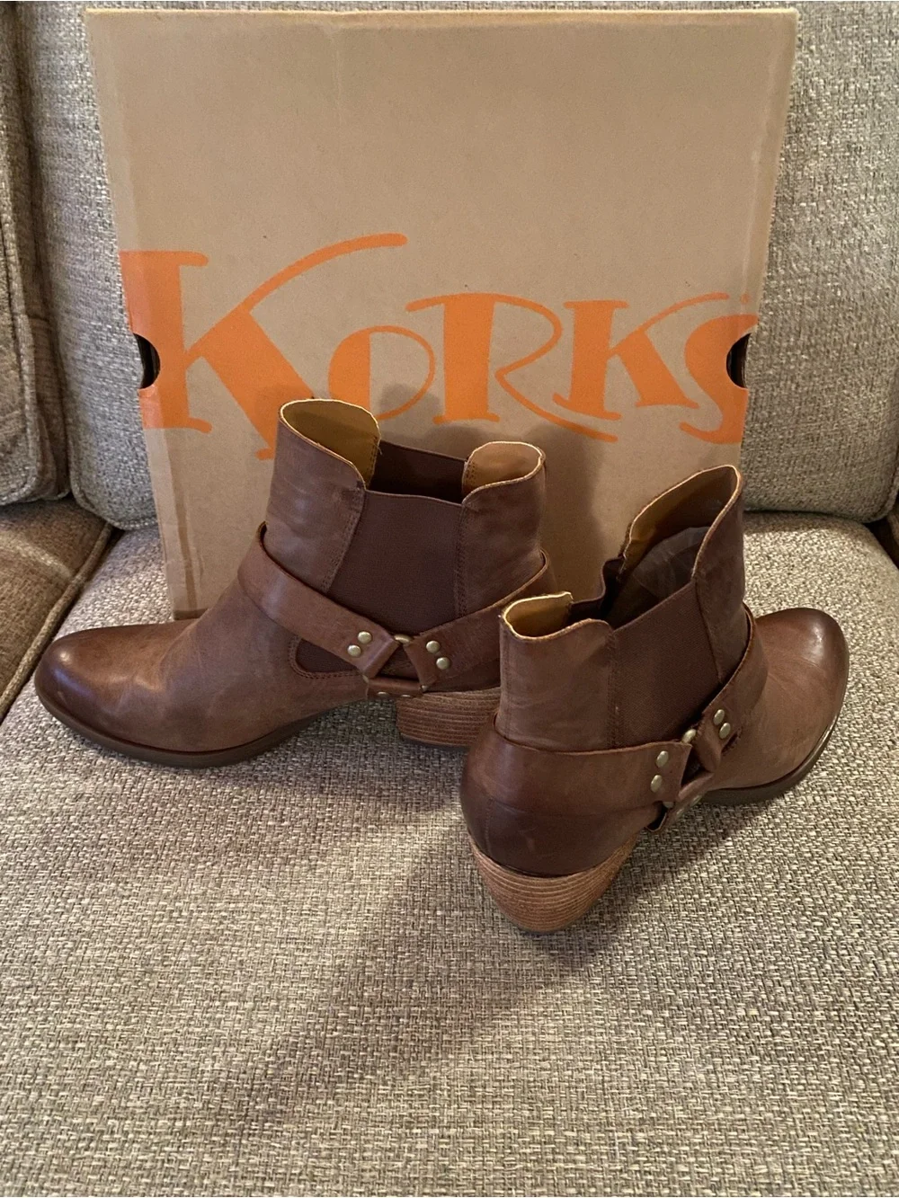 Kork-Ease Brown Leather Harness Ankle Boots
